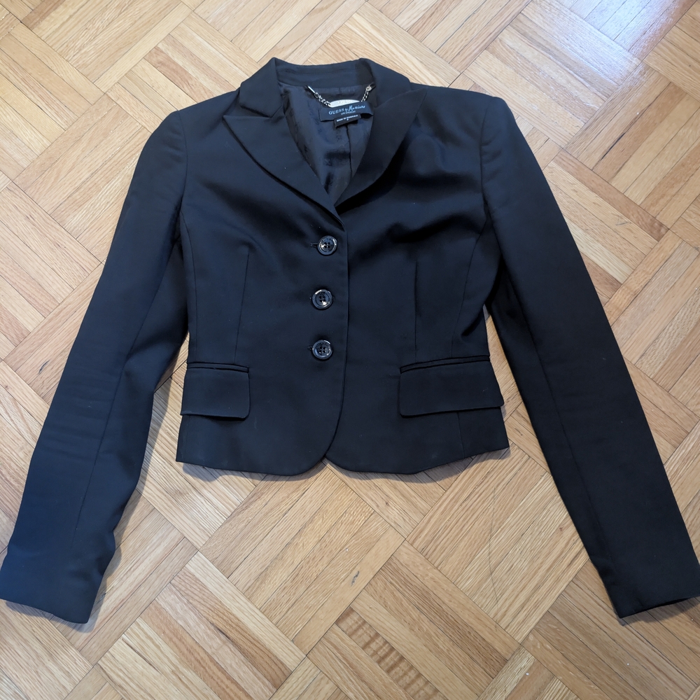 Guess by Marciano Classic Crop Black Blazer Size 2